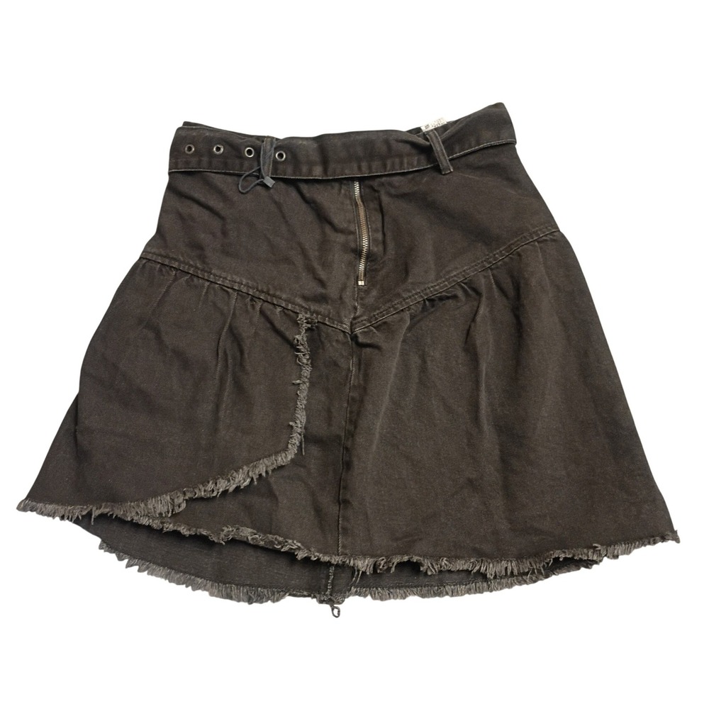 Zara Denim Skirt Womens XS Black Asymmetrical Raw Hem Belted Mini Z1975